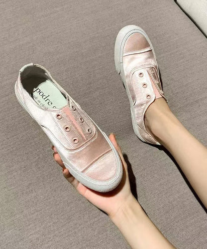 Pink Platform Satin Handmade Splicing Flat Shoes For Women