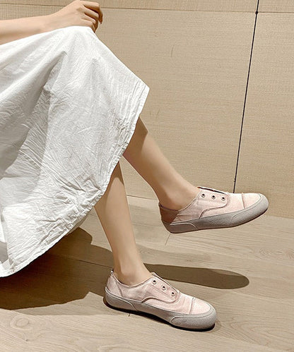 Pink Platform Satin Handmade Splicing Flat Shoes For Women