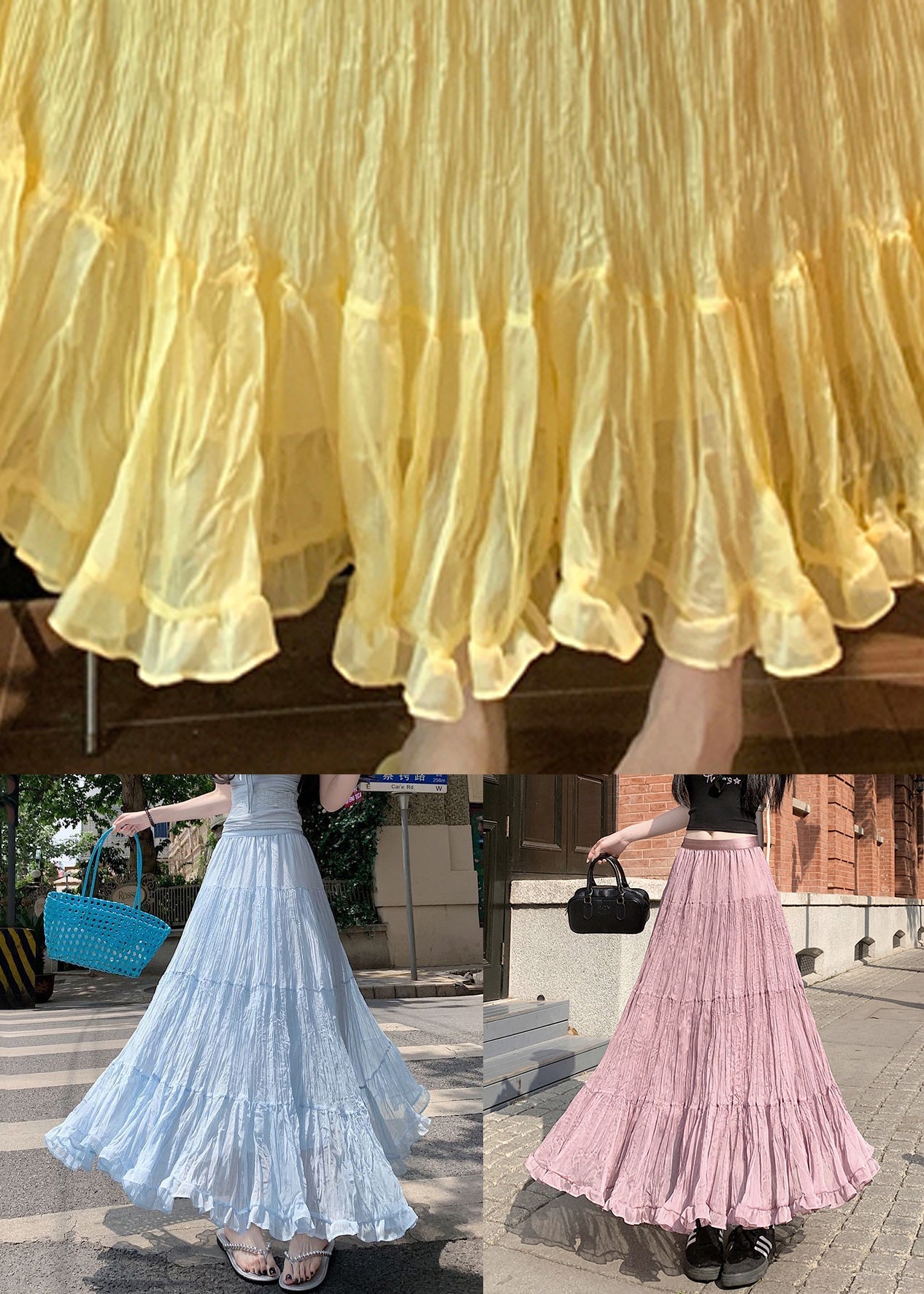 Pink Solid Tulle Pleated Skirt Elastic Waist
