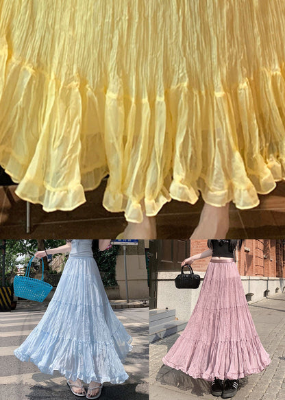 Pink Solid Tulle Pleated Skirt Elastic Waist