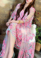 Pink Tulle Cardigans Spaghetti Strap Two Pieces Set Embroidered Summer