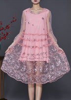 Pink Tulle Hooded Dress Embroidered Summer