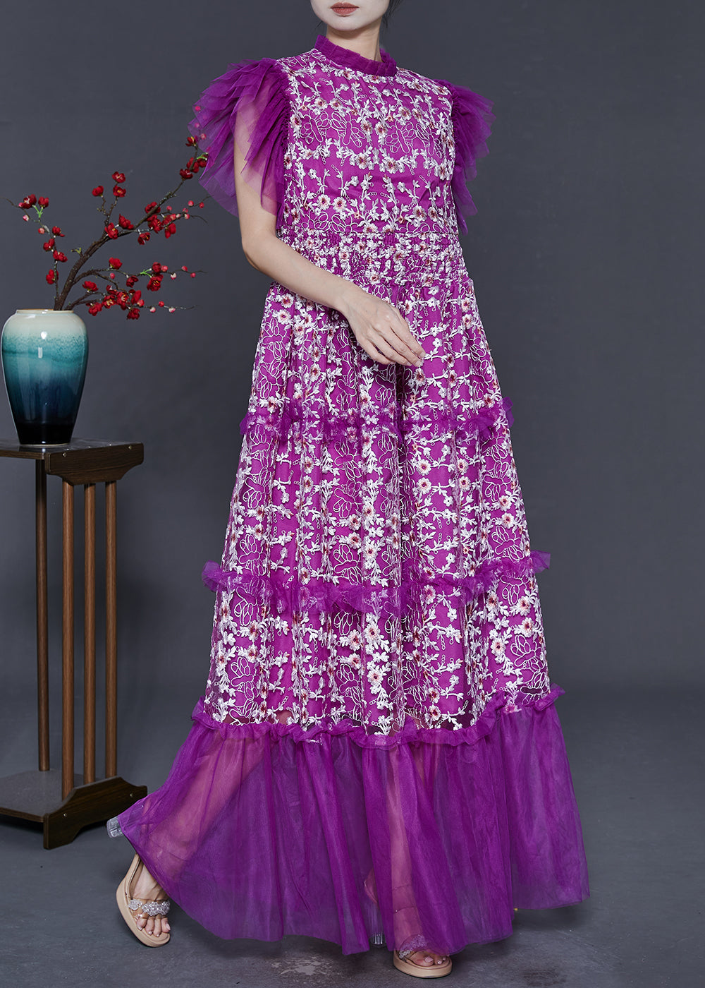 Pitaya Patchwork Tulle Party Dress Embroidered Summer