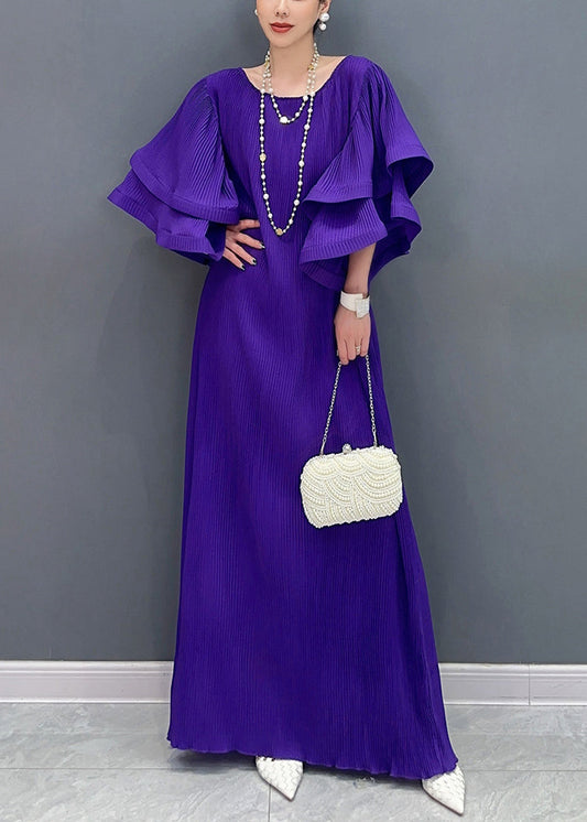 Playful Purple Ruffled Fantasy Gown Story Cotton Long Dress Summer