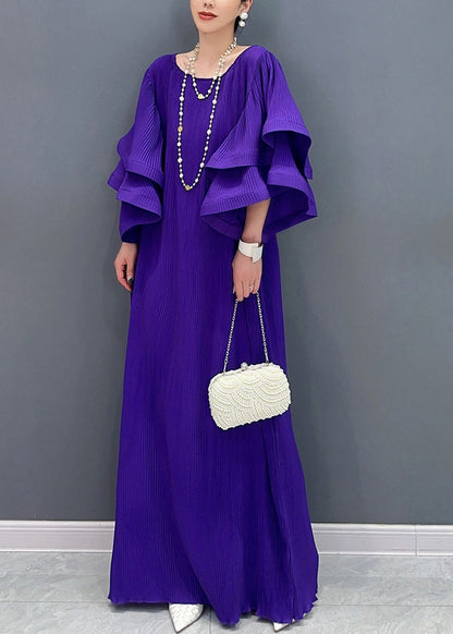Playful Purple Ruffled Fantasy Gown Story Cotton Long Dress Summer
