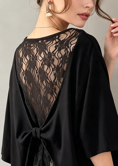 Plue Size Black Oversized Back Patchwork Lace Tanks Summer