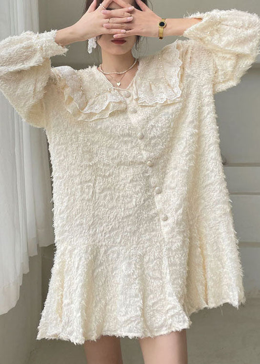 Plus Size Apricot Button Patchwork Dress Spring