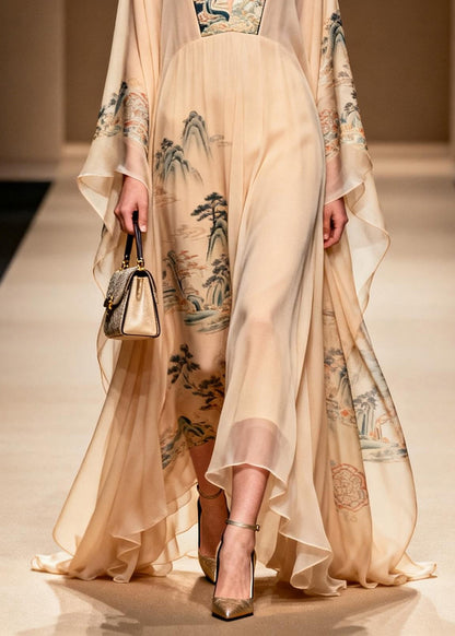 Plus Size Asymmetrical Print Patchwork Chiffon Dress Spring
