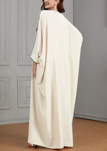 Load image into Gallery viewer, Plus Size Beige Embroidered Tasseled Cotton Dresses Batwing Sleeve