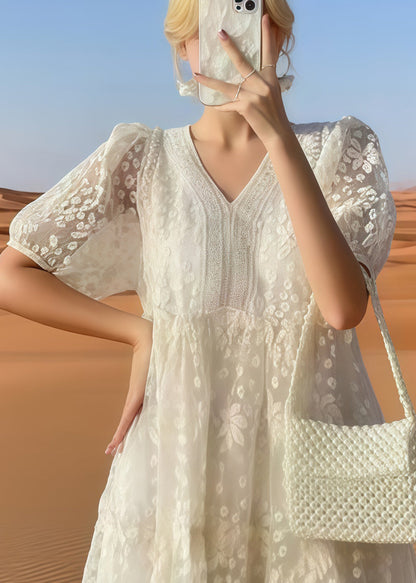 Plus Size Beige Embroidered Tulle Holiday Dress Summer