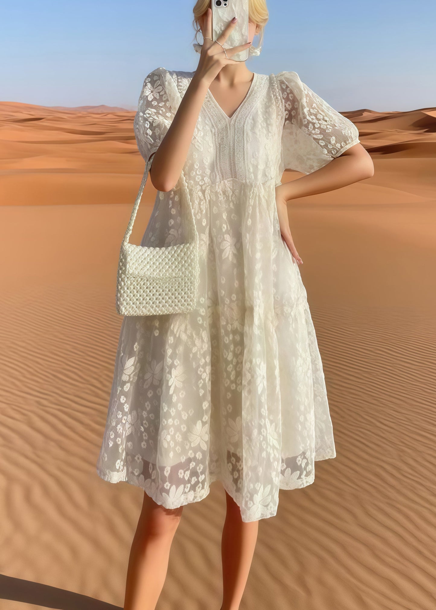 Plus Size Beige Embroidered Tulle Holiday Dress Summer