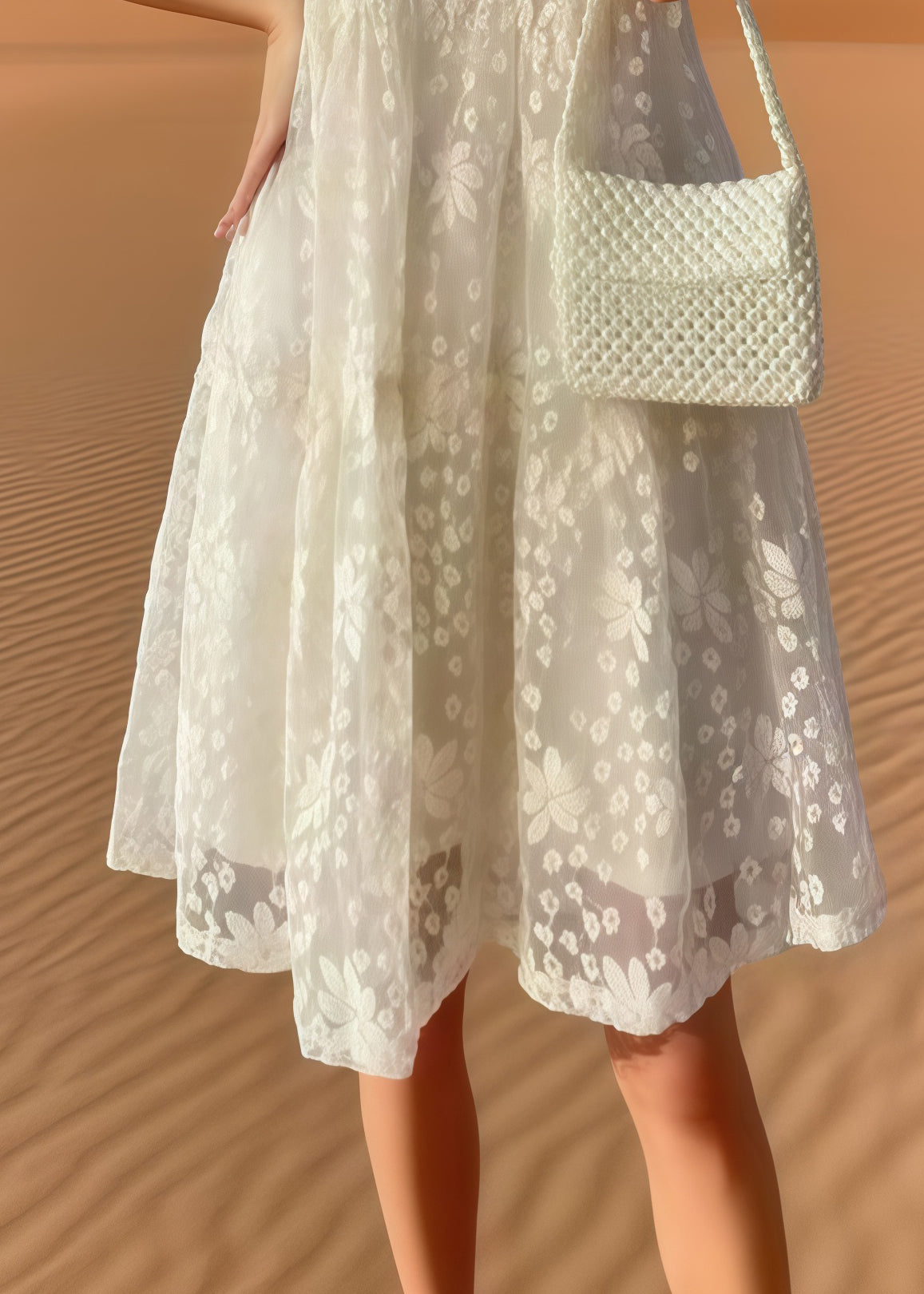 Plus Size Beige Embroidered Tulle Holiday Dress Summer