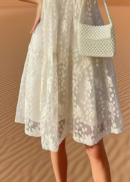 Plus Size Beige Embroidered Tulle Holiday Dress Summer