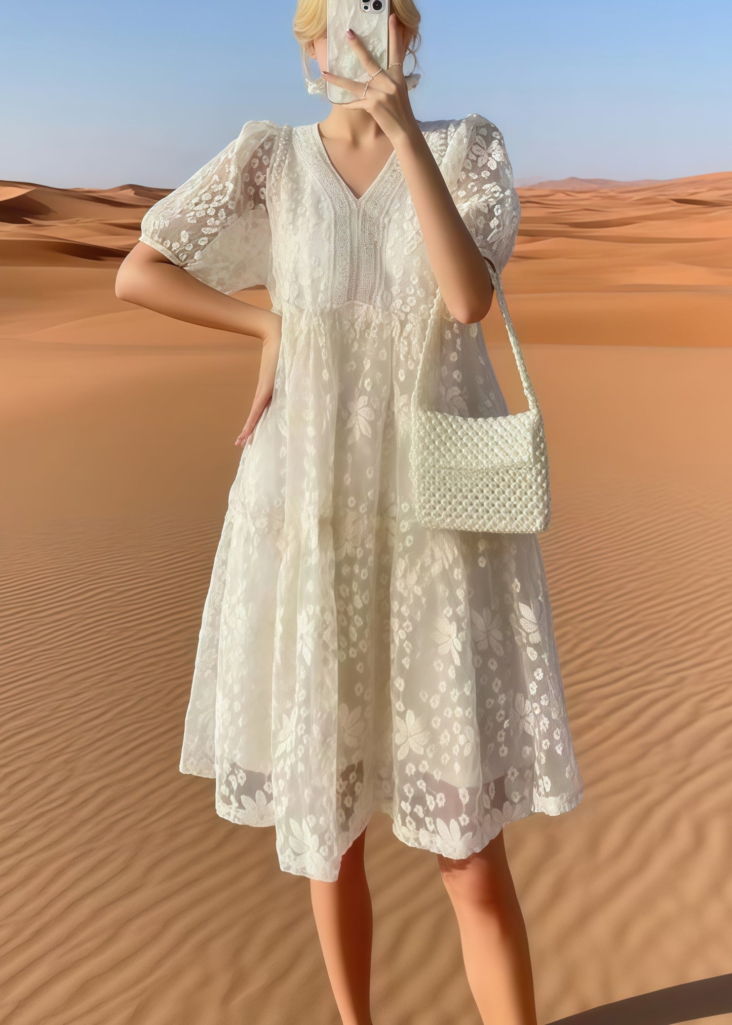 Plus Size Beige Embroidered Tulle Holiday Dress Summer