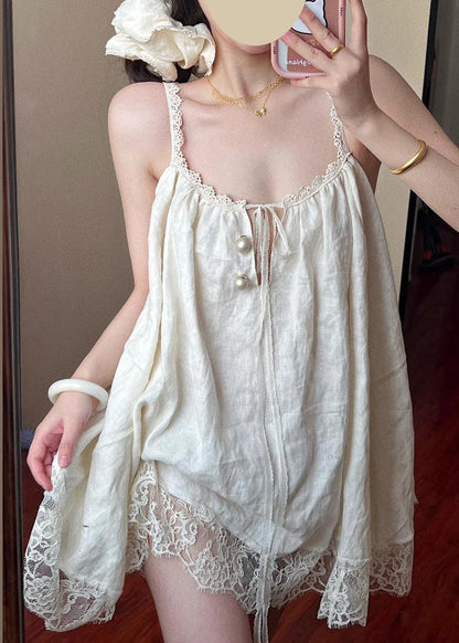 Plus Size Beige Oversized Patchwork Lace Mini Dress Summer