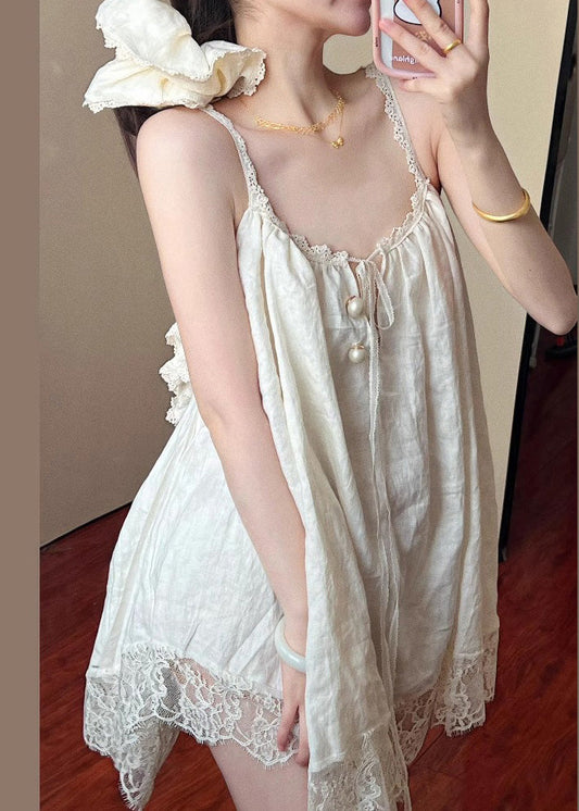 Plus Size Beige Oversized Patchwork Lace Mini Dress Summer