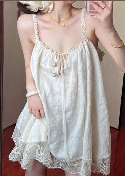 Plus Size Beige Oversized Patchwork Lace Mini Dress Summer