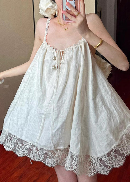 Plus Size Beige Oversized Patchwork Lace Mini Dress Summer