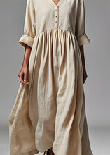 Load image into Gallery viewer, Plus Size Beige V Neck Wrinkled Patchwork Cotton Dresses Summer