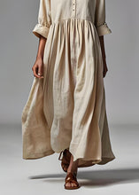 Load image into Gallery viewer, Plus Size Beige V Neck Wrinkled Patchwork Cotton Dresses Summer