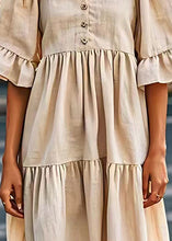 Load image into Gallery viewer, Plus Size Beige V Neck Wrinkled Patchwork Linen Dresses Summer