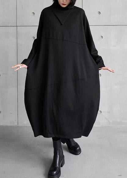 Plus Size Black Asymmetrical Turtleneck Dress Long Sleeve