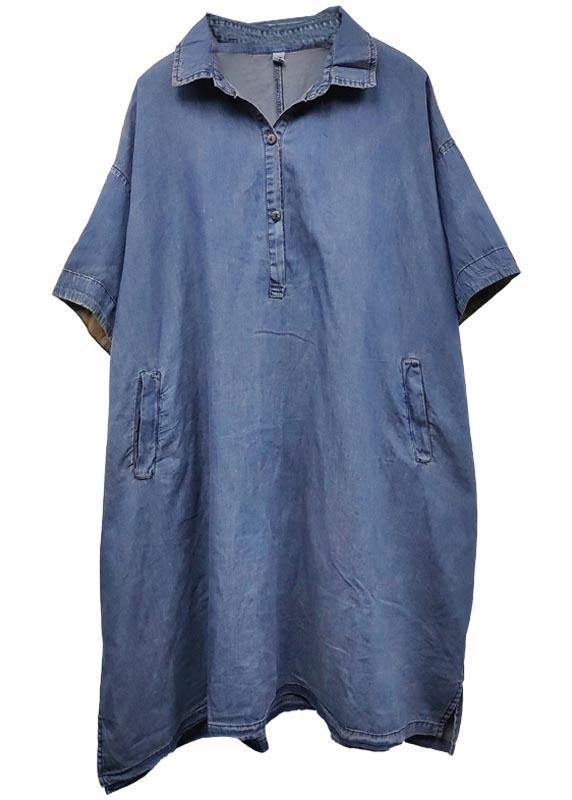 Plus Size Black Grey Turn-down Collar  Button Summer Maxi Dresses - SooLinen