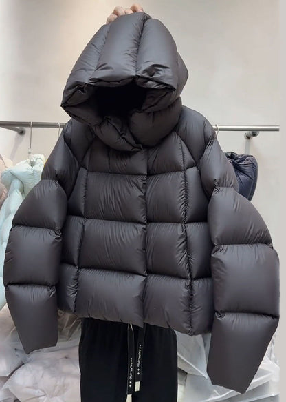 Plus Size Black Hooded Plaid Thick Duck Down Puffers Jackets Winter