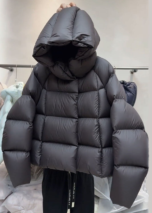 Plus Size Black Hooded Plaid Thick Duck Down Puffers Jackets Winter