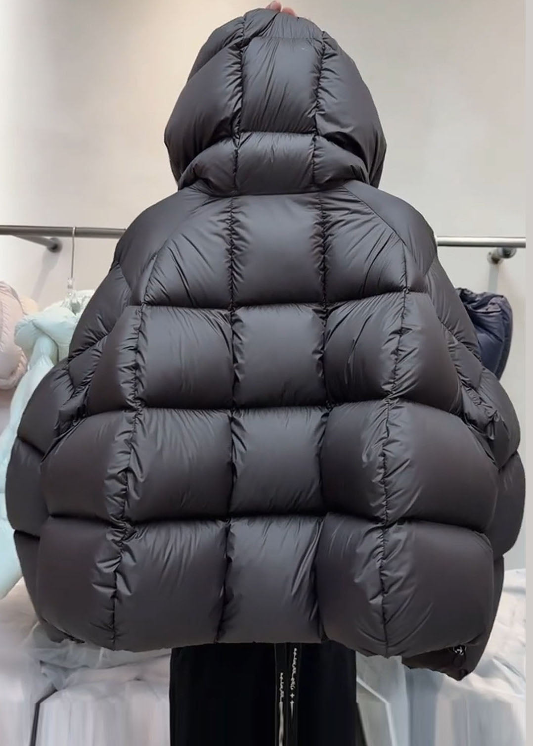 Plus Size Black Hooded Plaid Thick Duck Down Puffers Jackets Winter