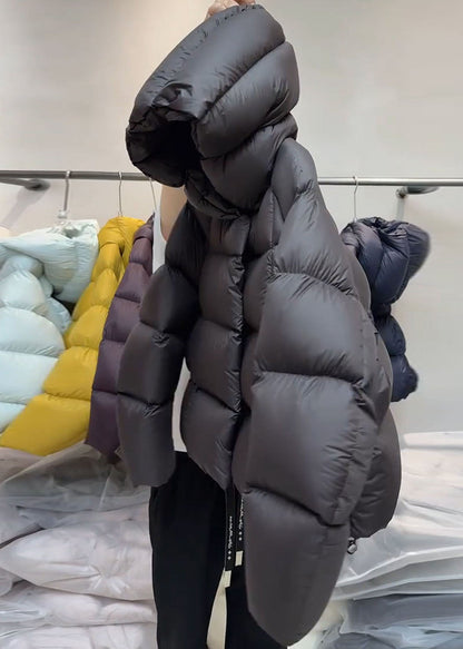 Plus Size Black Hooded Plaid Thick Duck Down Puffers Jackets Winter