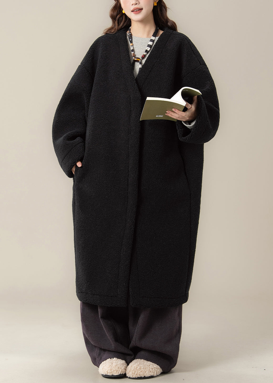 Plus Size Black Hooded Zippered Patchwork Teddy Faux Fur Coat Winter