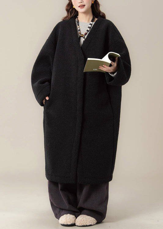 Plus Size Black Hooded Zippered Patchwork Teddy Faux Fur Coat Winter