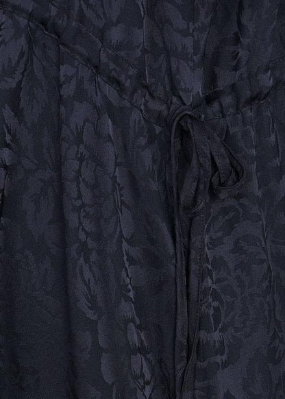 Plus Size Black Jacquard Patchwork Silk Cardigans Long - SooLinen