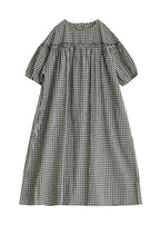 Plus Size Black O Neck Plaid Ruffled Patchwork Cotton Dress Summer