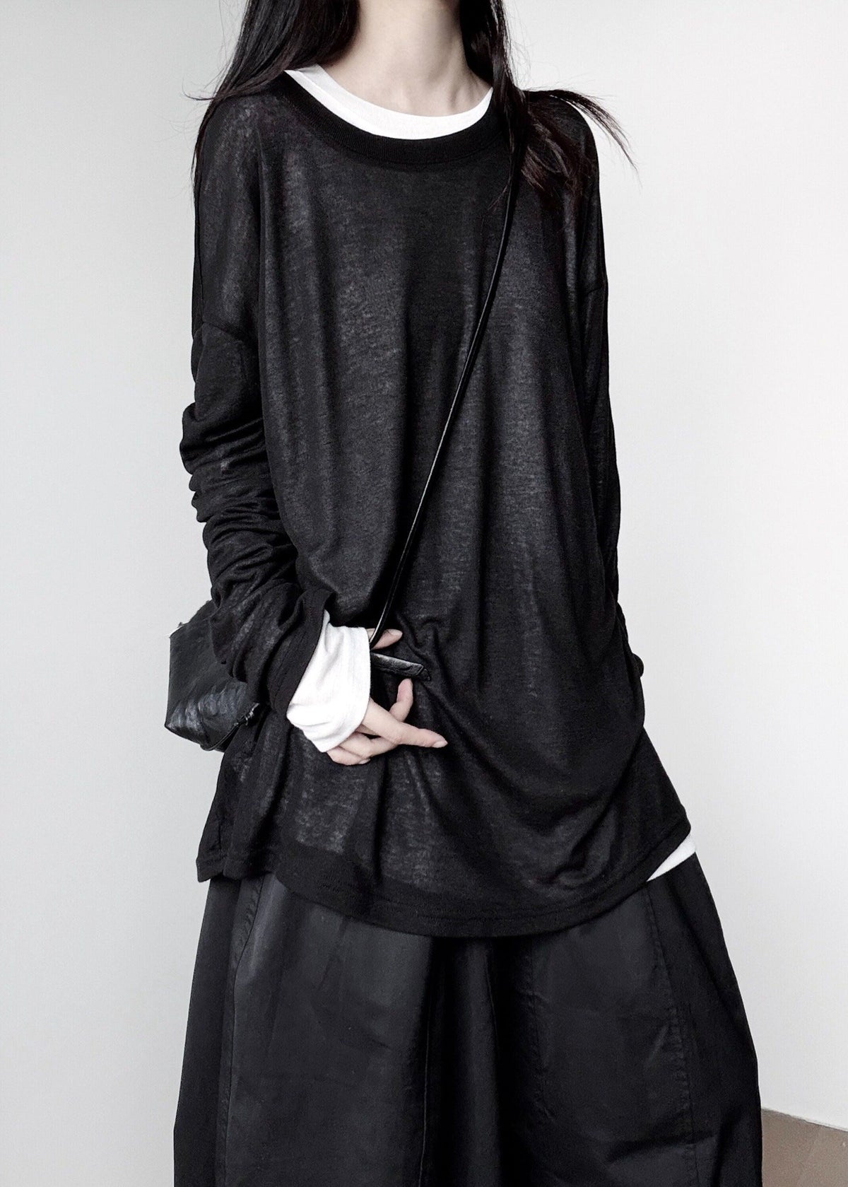 Plus Size Black Oversized Cotton Loose Tops Fall