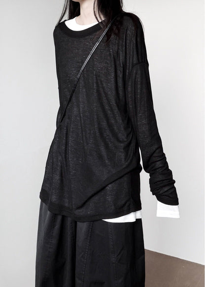 Plus Size Black Oversized Cotton Loose Tops Fall