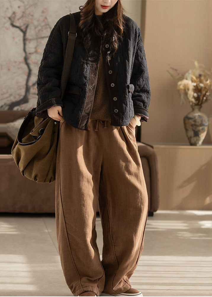 Plus Size Black Oversized Patchwork Fine Cotton Filled Jackets Winter
