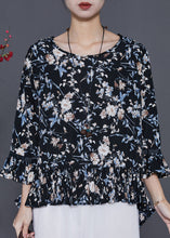 Load image into Gallery viewer, Plus Size Black Oversized Print Chiffon Blouses Summer