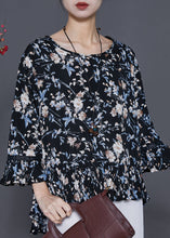 Load image into Gallery viewer, Plus Size Black Oversized Print Chiffon Blouses Summer