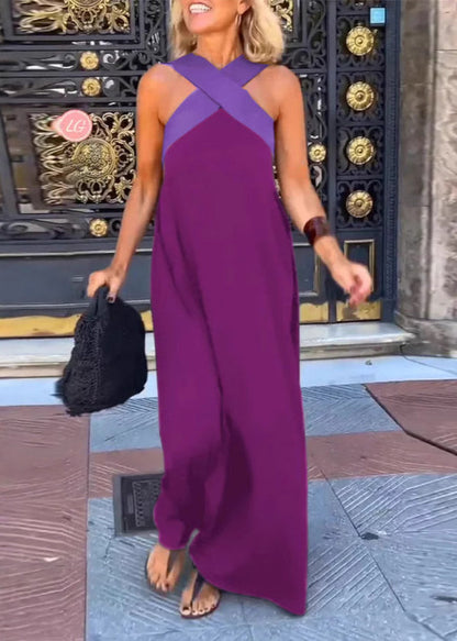 Plus Size Black Patchwork Crossing Holiday Dresses Summer