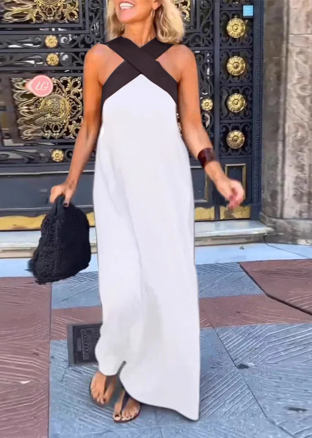 Plus Size Black Patchwork Crossing Holiday Dresses Summer