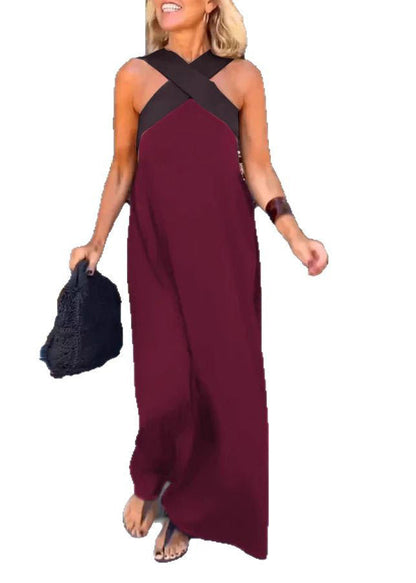 Plus Size Black Patchwork Crossing Holiday Dresses Summer