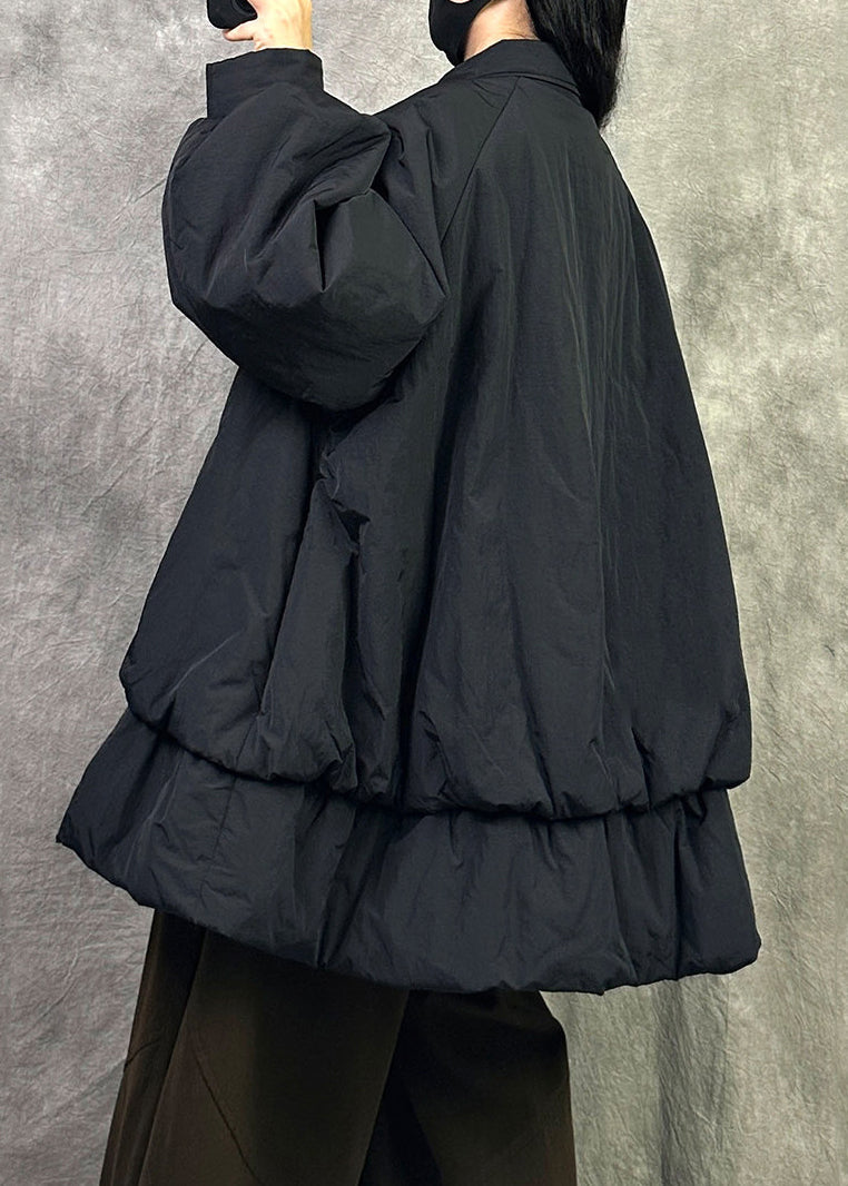 Plus Size Black Peter Pan Collar Button Fine Cotton Filled Jackets Winter