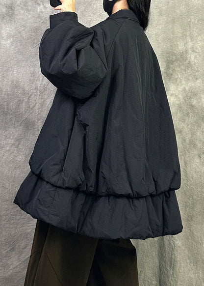 Plus Size Black Peter Pan Collar Button Fine Cotton Filled Jackets Winter