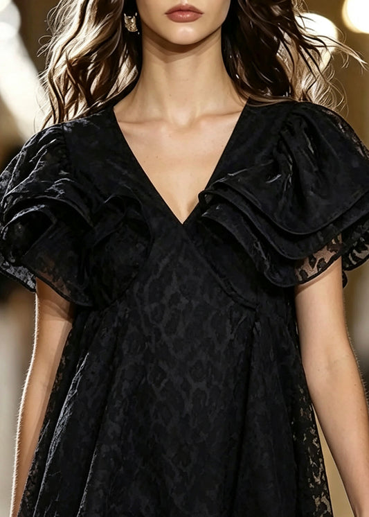 Plus Size Black Peter Pan Collar Tulle Mini Dress Summer