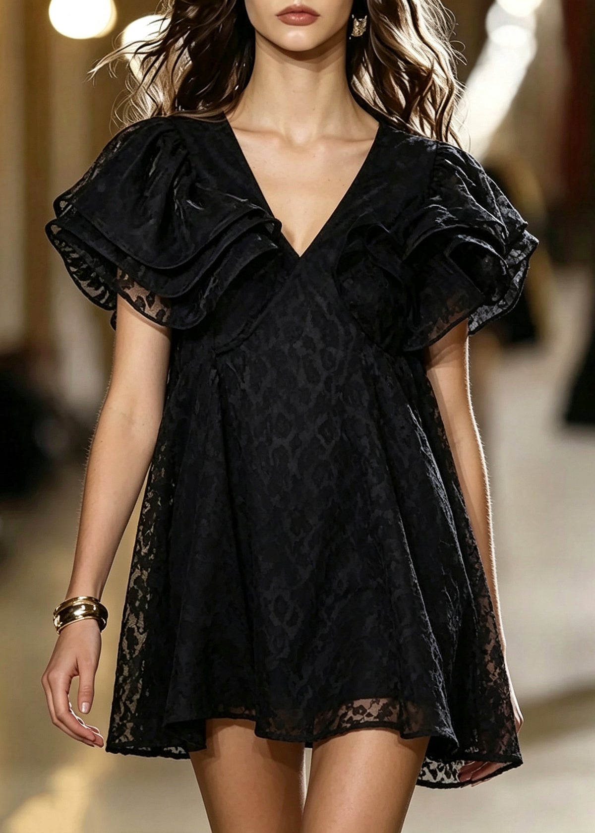 Plus Size Black Peter Pan Collar Tulle Mini Dress Summer