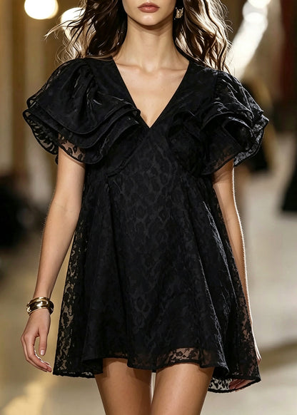 Plus Size Black Peter Pan Collar Tulle Mini Dress Summer