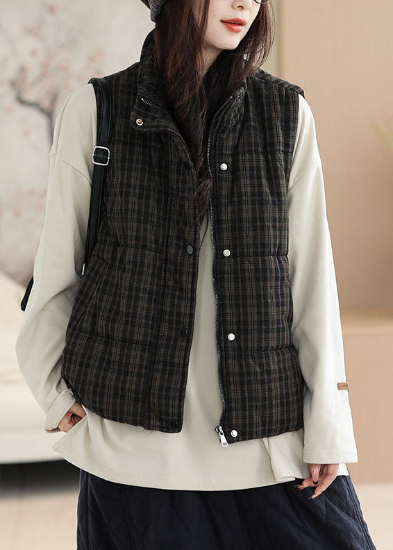 Plus Size Black Plaid Fine Cotton Filled Women Witner Vests