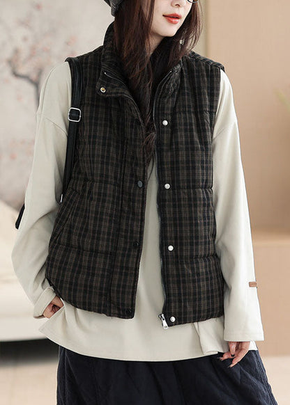 Plus Size Black Plaid Fine Cotton Filled Women Witner Vests